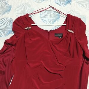 Tadashi Shoji Ruby Red Dress with Pearl Accents